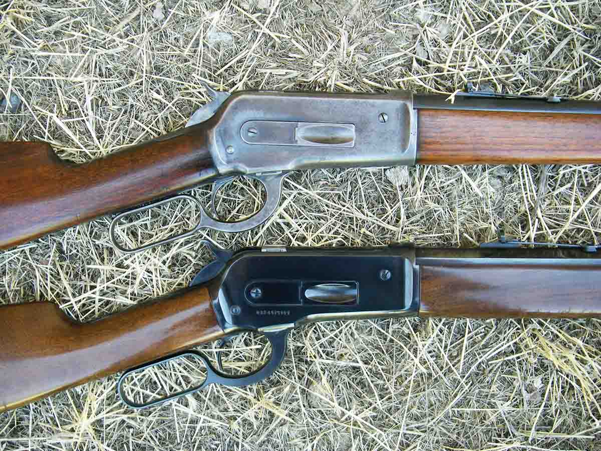 The original Winchester Model 1886 (top) is closely copied by the Miroku-manufactured Browning Model 1886 (bottom). The latter features subtle internal changes.